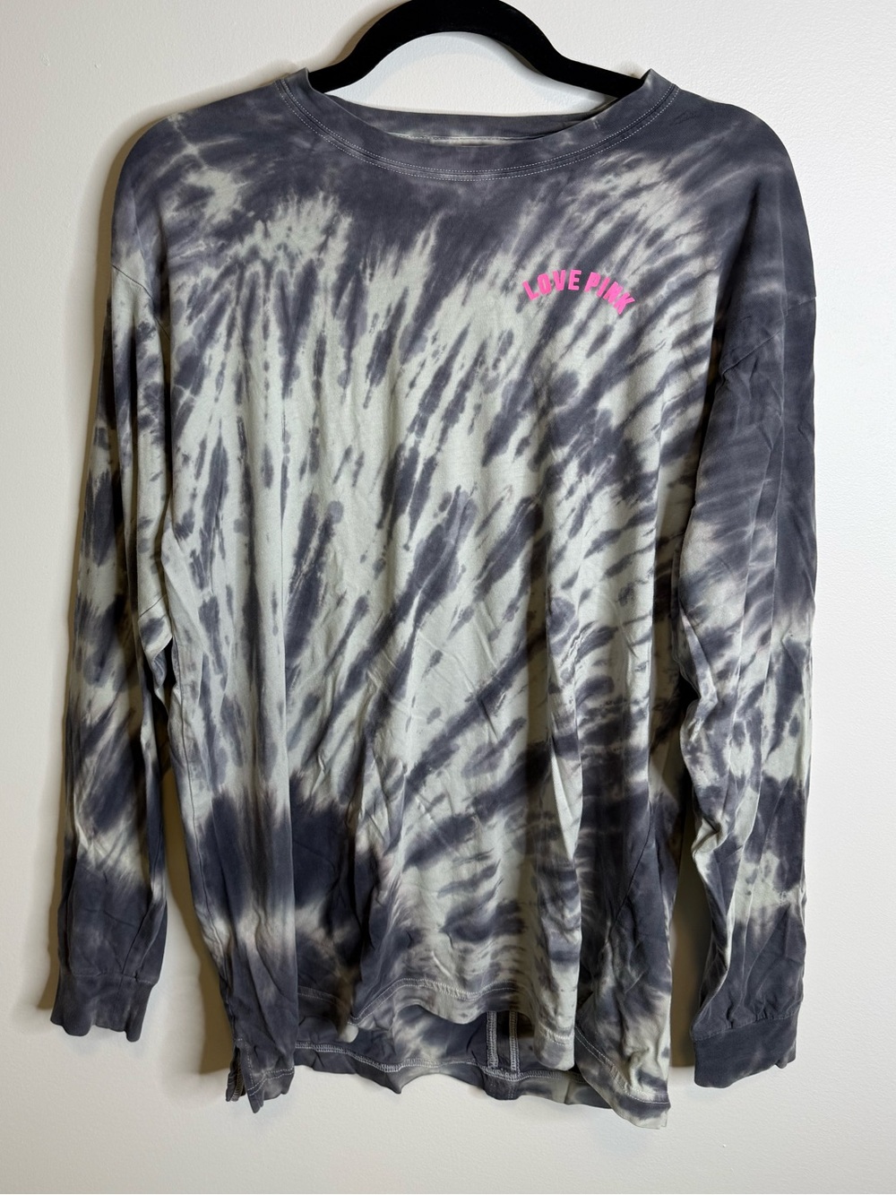 PINK Victoria's Secret Tie-Dye Long Sleeve Tee in Gray & Cream with Pink Logo